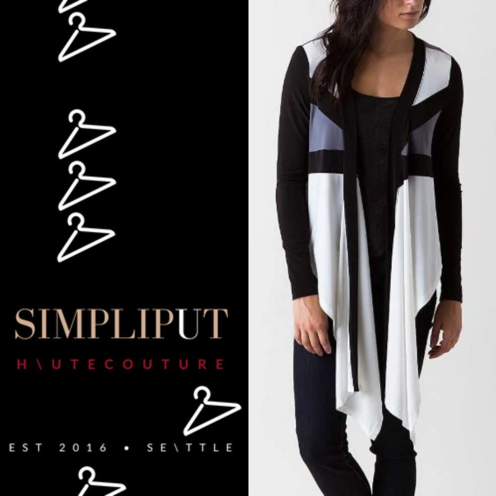 DOUBLE ZERO Color Block Cardigan Ivory Black Gray